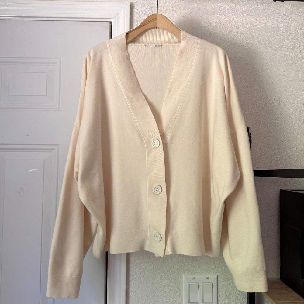 COS cream ivory chunky boxy long sleeve oversized cropped cardigan sweater